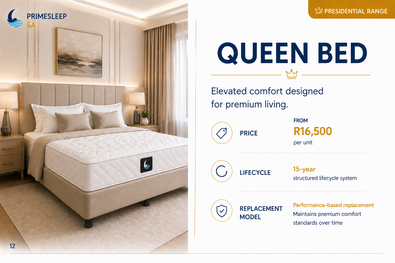 Advertisement for a queen bed with mattress, base and legs