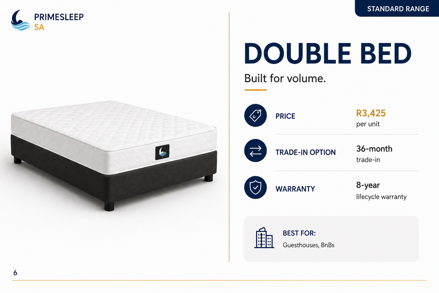 Double bed with Primesleep branding on a white background